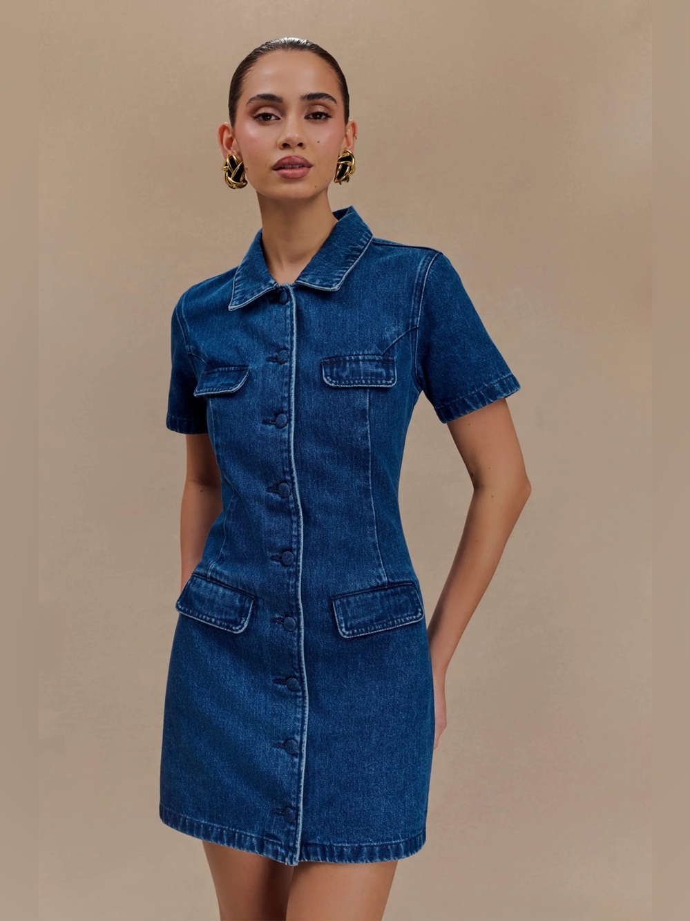 NWT MESHKI button-down denim mini dress size Small